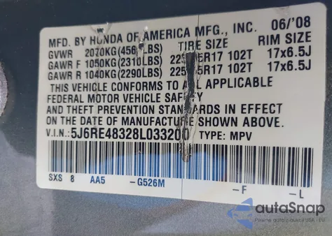2008 Honda Cr-V Lx from USA, damaged, VIN 5J6RE48328L033200